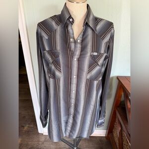 Ely Cattleman Grey Black Stripe Pearl Snap Button Down Western Shirt Size Medium